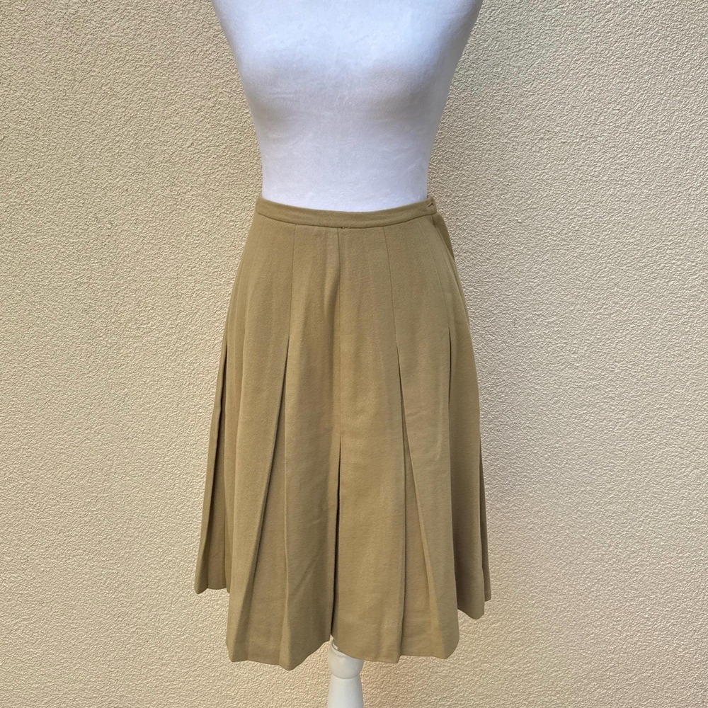 1960 Brentshire wool pleated skirt in a light camel brown color